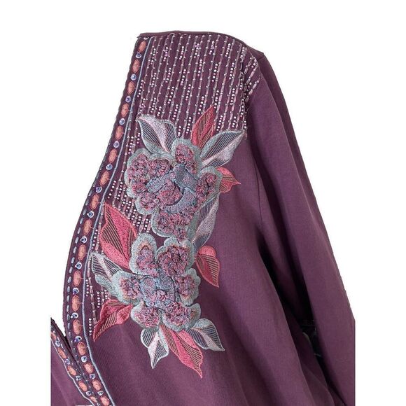 Soft Surroundings Playa Embroidered Jacket Dark Berry Beaded Open Front Blazer - Picture 3 of 10